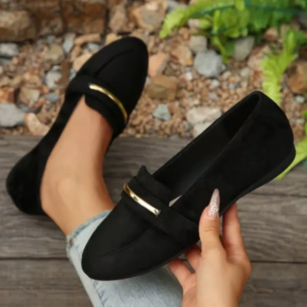 Women'S Flats Black Fashion Temperament All-Match Shallow Mouth Pointed Toe