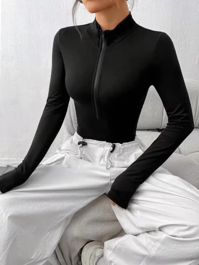 Zip-up Stand-up Collar Bodysuit